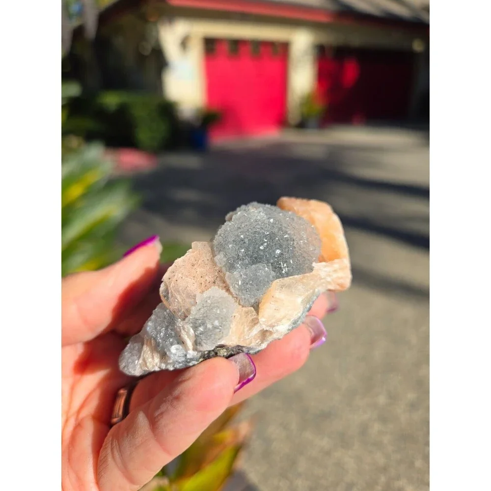 Apophyllite Gray Chalcedony Peach Stilbite Zeolite Crystal, 115g